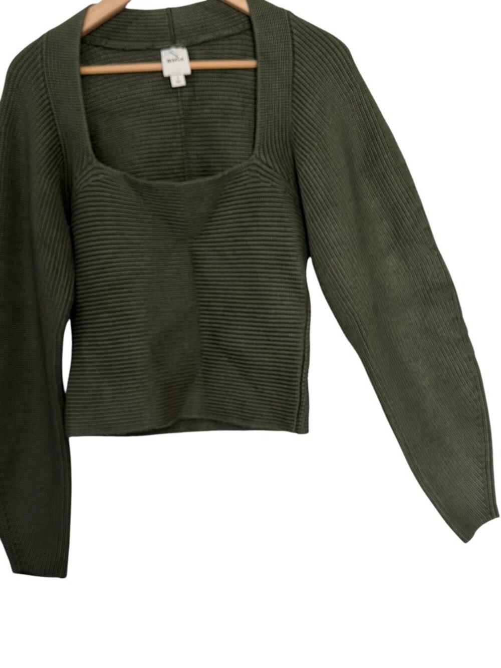 Maeve Anthropologie Square/Sweetheart Neck Ribbed Long Sleeve Sweater Green S